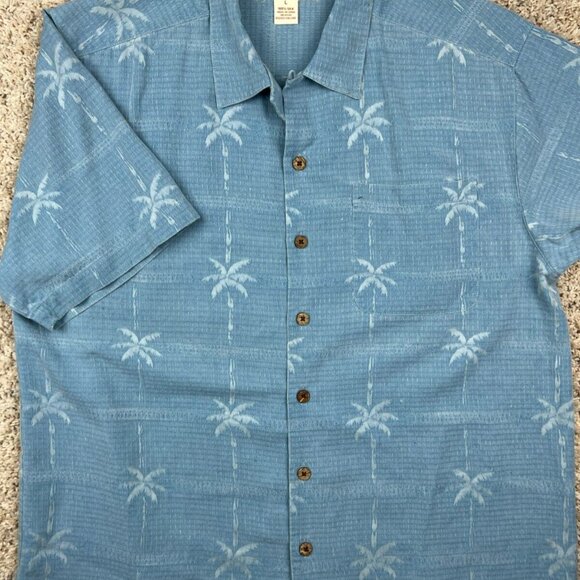 Boca Classics Island Wear Size Large Blue All Silk Button Up Shirt Palm Trees - Picture 1 of 6